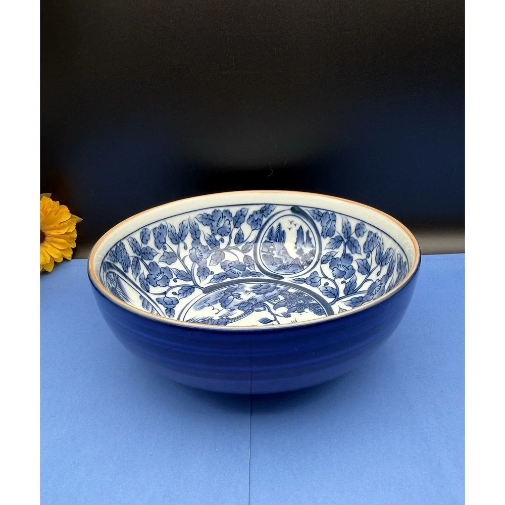 Japanese/Chinese Imari Style Blue & White Porcelain Rice Soup Bowl - 7